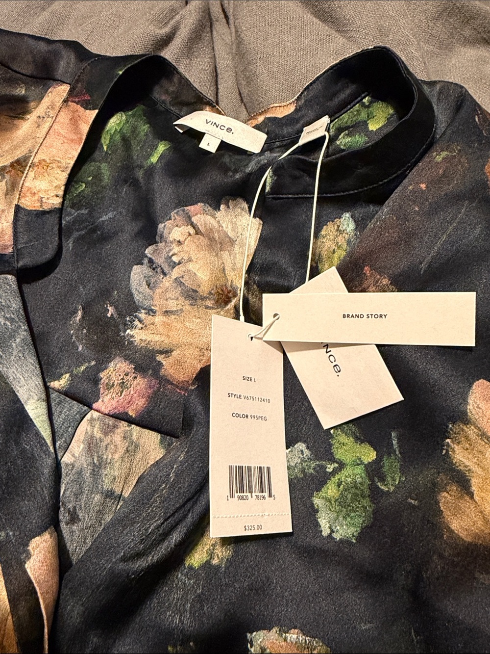 Vince Black Floral Button-Down Blouse with Cream Roses - Picture 4 of 6